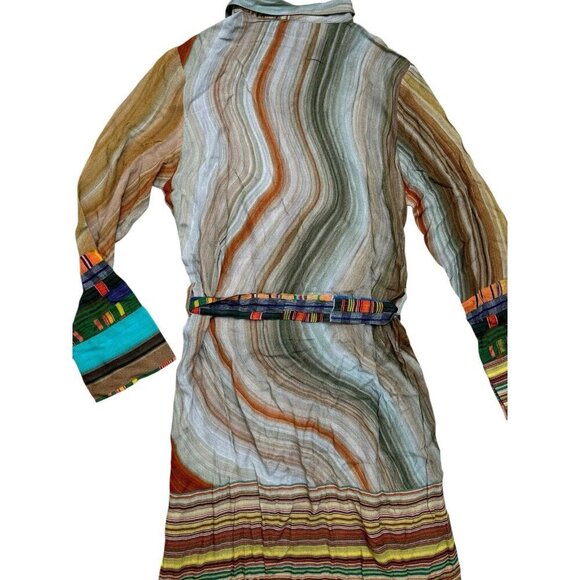 Conditions Apply Sz M Shirt Dress Beige Watercolor Midi Anthropologie Boho - Picture 4 of 8